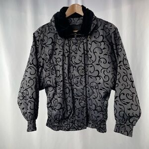 Vintage London Fog Velvet Floral 80’s Jacket in Grey Black Size Extra‎ Small